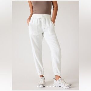 Athleta Cabo Linen Jogger Women’s Size 20 White Zippered‎ Pockets Drawstring NWT